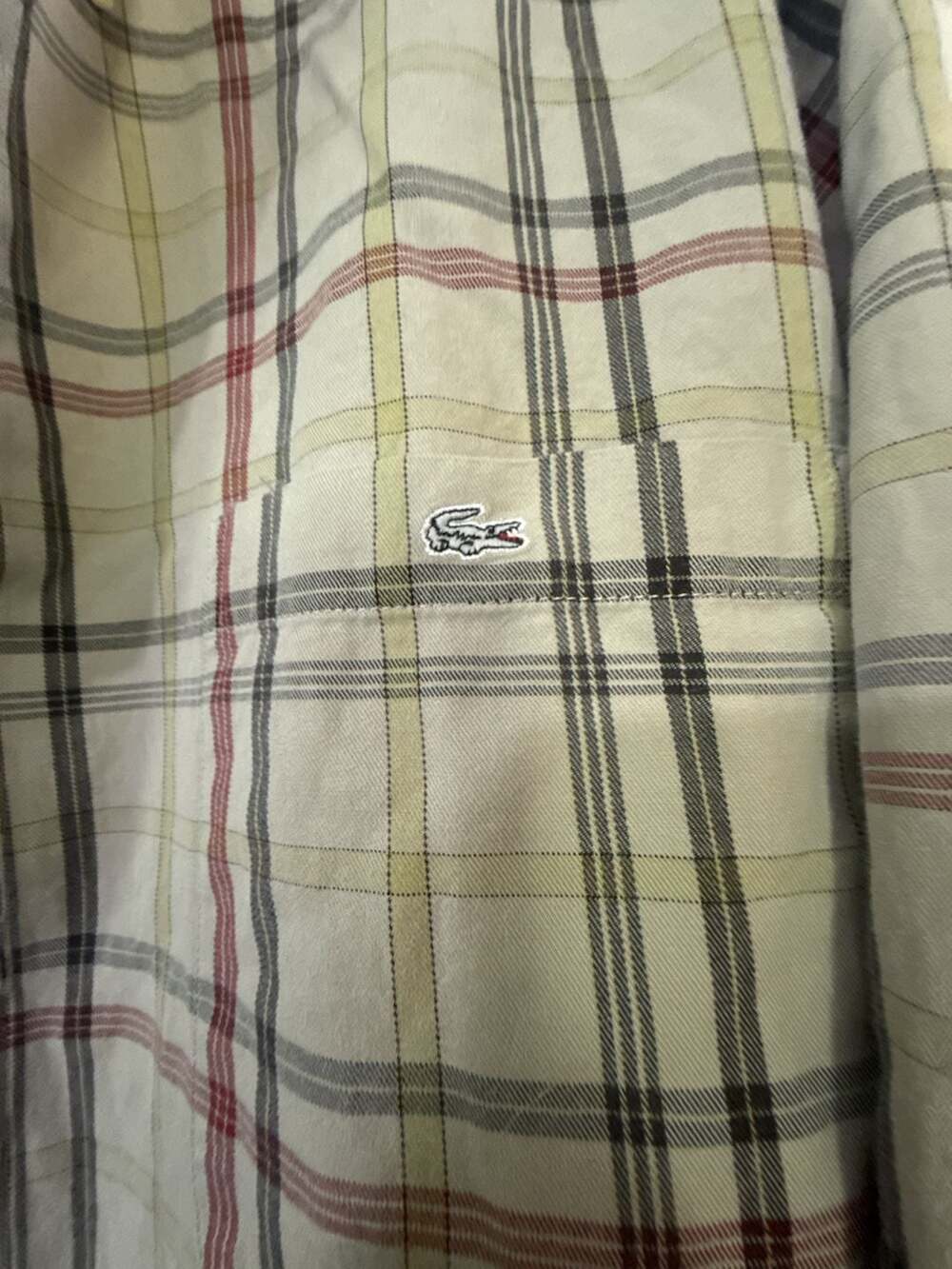 Lacoste Plaid Button-Down Long Sleeve Shirt Size 44 Tan Green